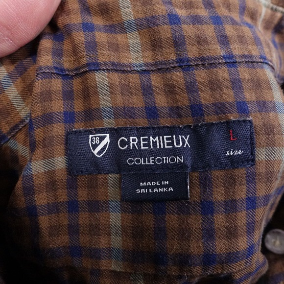 DANIEL CREMIEUX COLLECTION BROWN CHECK LONG SLEEVE BUTTON DOWN SHIRT MENS SZ L - Picture 6 of 7